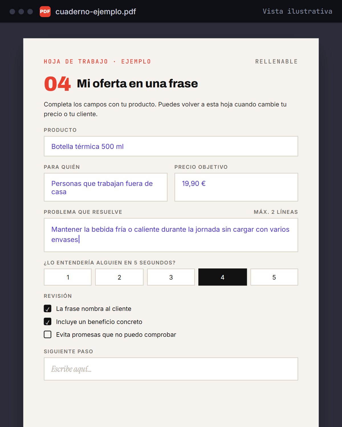 Hoja de trabajo de ejemplo a medio rellenar