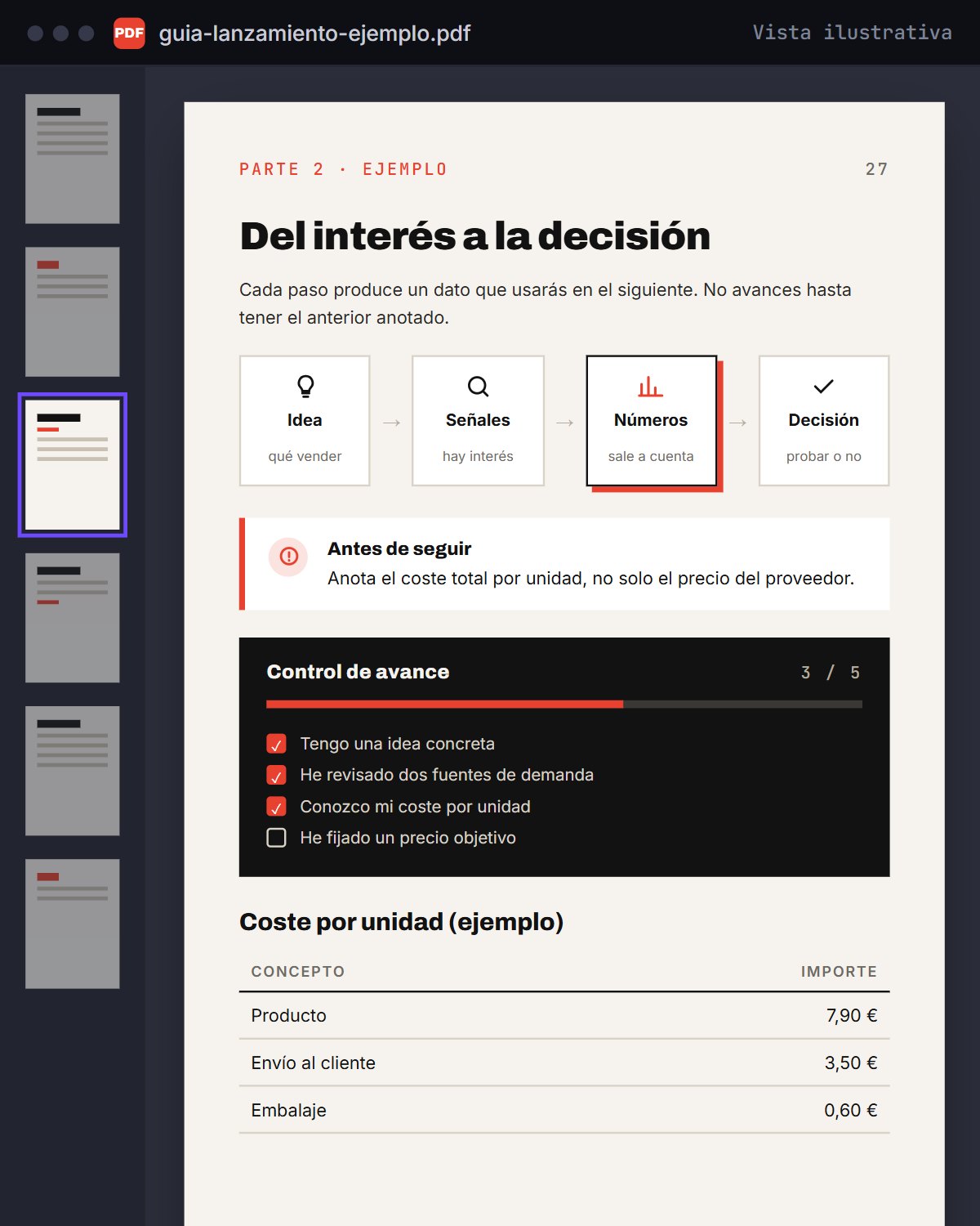 Fragmento ilustrativo de una página interior de la guía, con control de avance